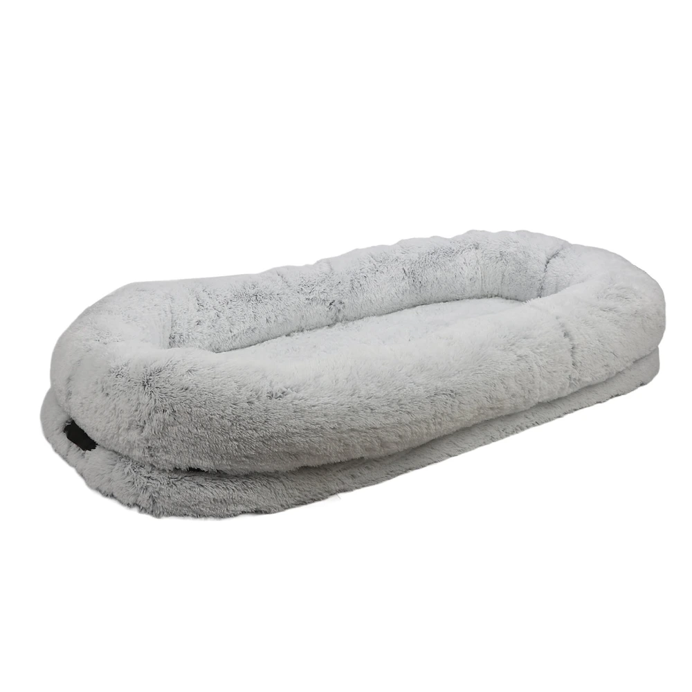Human Dog Bed Soft Cozy Napping Round Sponge Giant Fur Dog Bed for Adults Pets Winter Machine Washable Grey 165 X 100 X 25cm / 65 X 39.4 X 9.8in