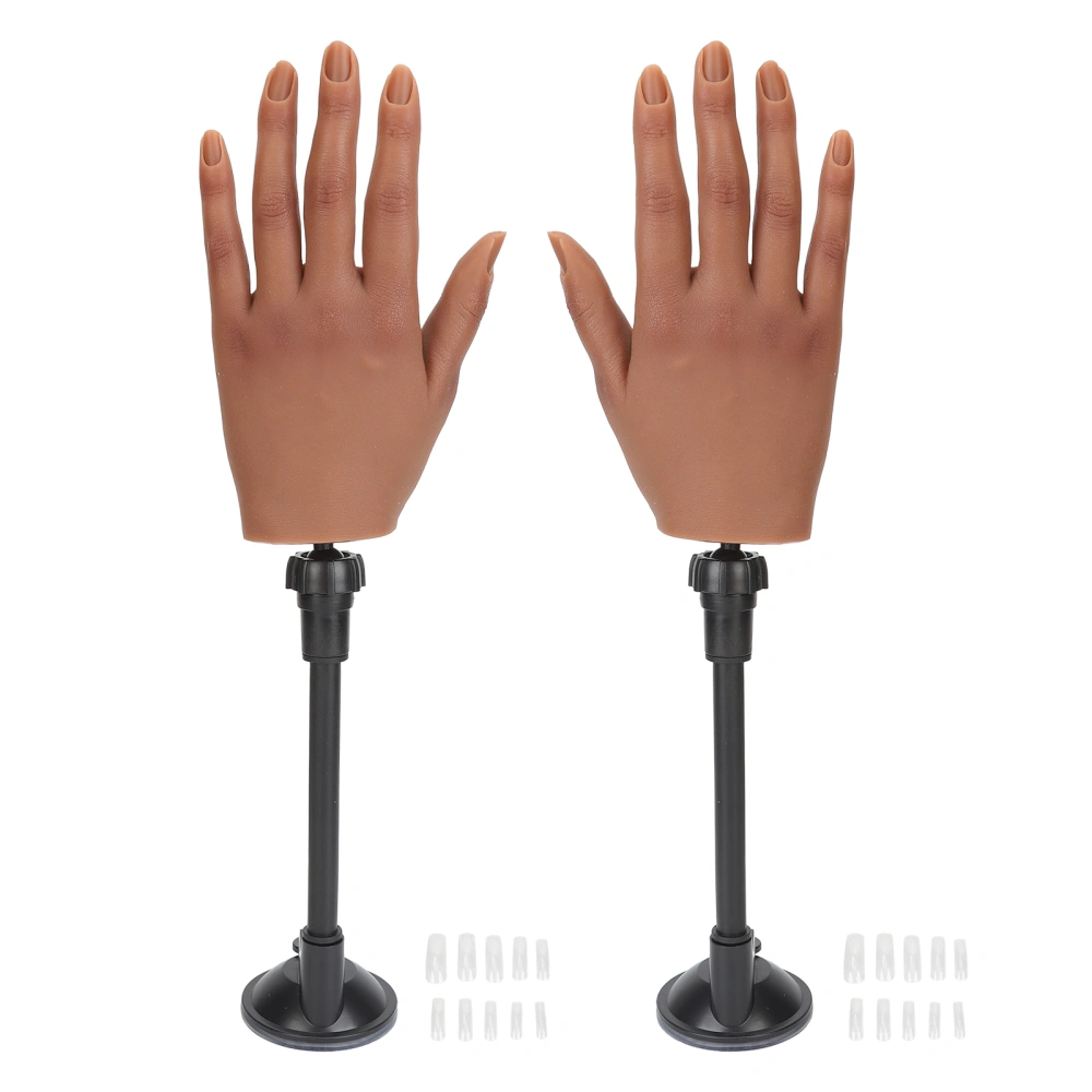 1 Pair Silicone Manicure Practice Fake Hand Model with 2Pcs Suction Base Stand for Tattoo Acupuncture Training