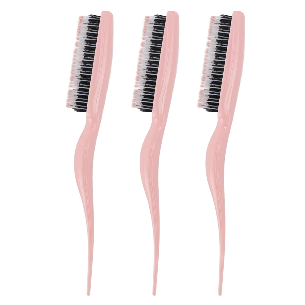 3Pcs Teasing Hair Brush Ergonomic Handle Portable Teasing Brush Rat Tail Comb for Home Travel Pink