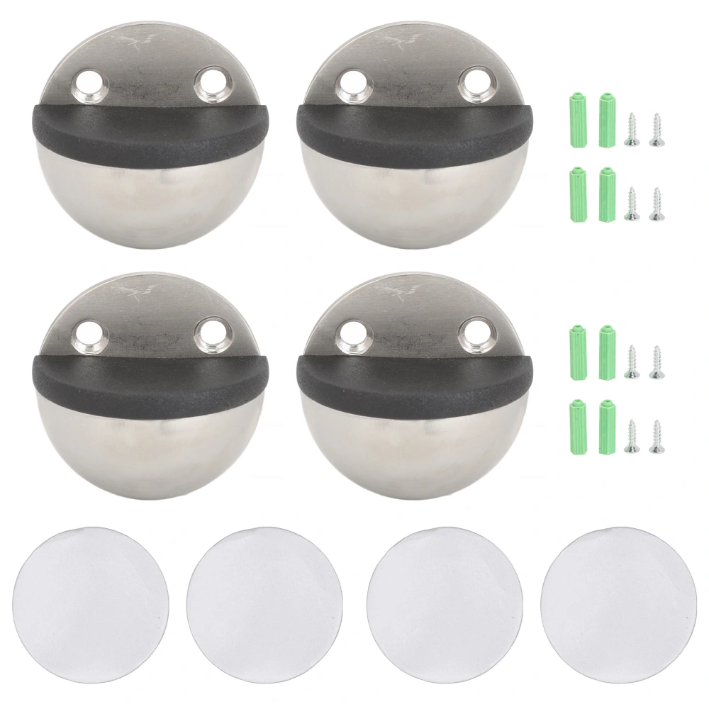 4 Set Floor Mounted Door Stopper Sound Dampening Dome Shaped Screw Mount Adhesive Stainless Steel Rubber Door Stops