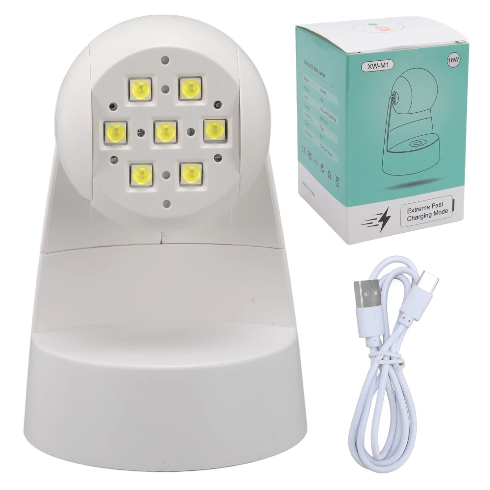 18W Nail Gel Curing Lamp Angle Adjust USB Rechargeable Nail Polish Drying Lamp for Home Use White