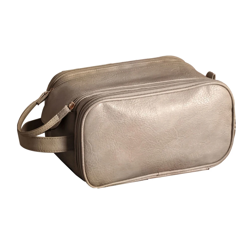 Travel Makeup Bag Large Capacity Double Zipper PU Leather Makeup Storage Portable Cosmetic Bag