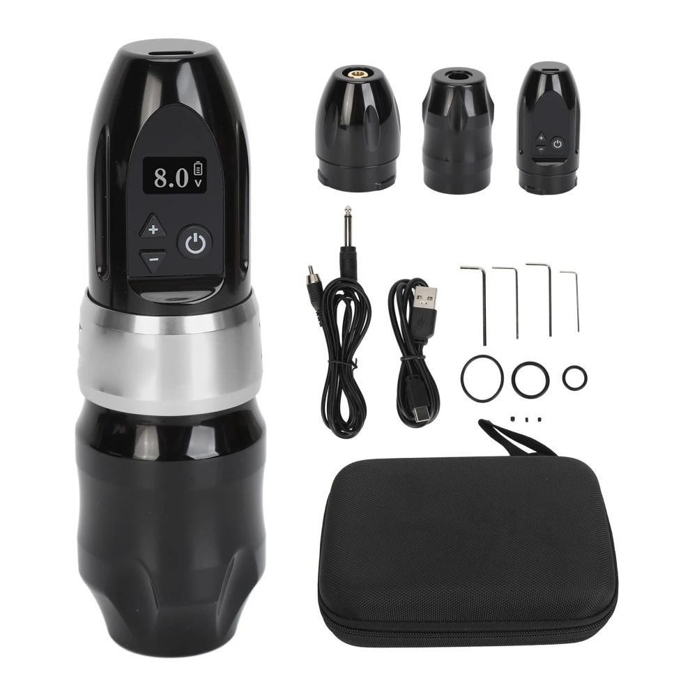 Wireless Tattoo Pen Kit Double Battery 2400mAh 2 in 1 Rotary Tattoo Machine Pen with RCA Replacement Head for Liner Shader Silver