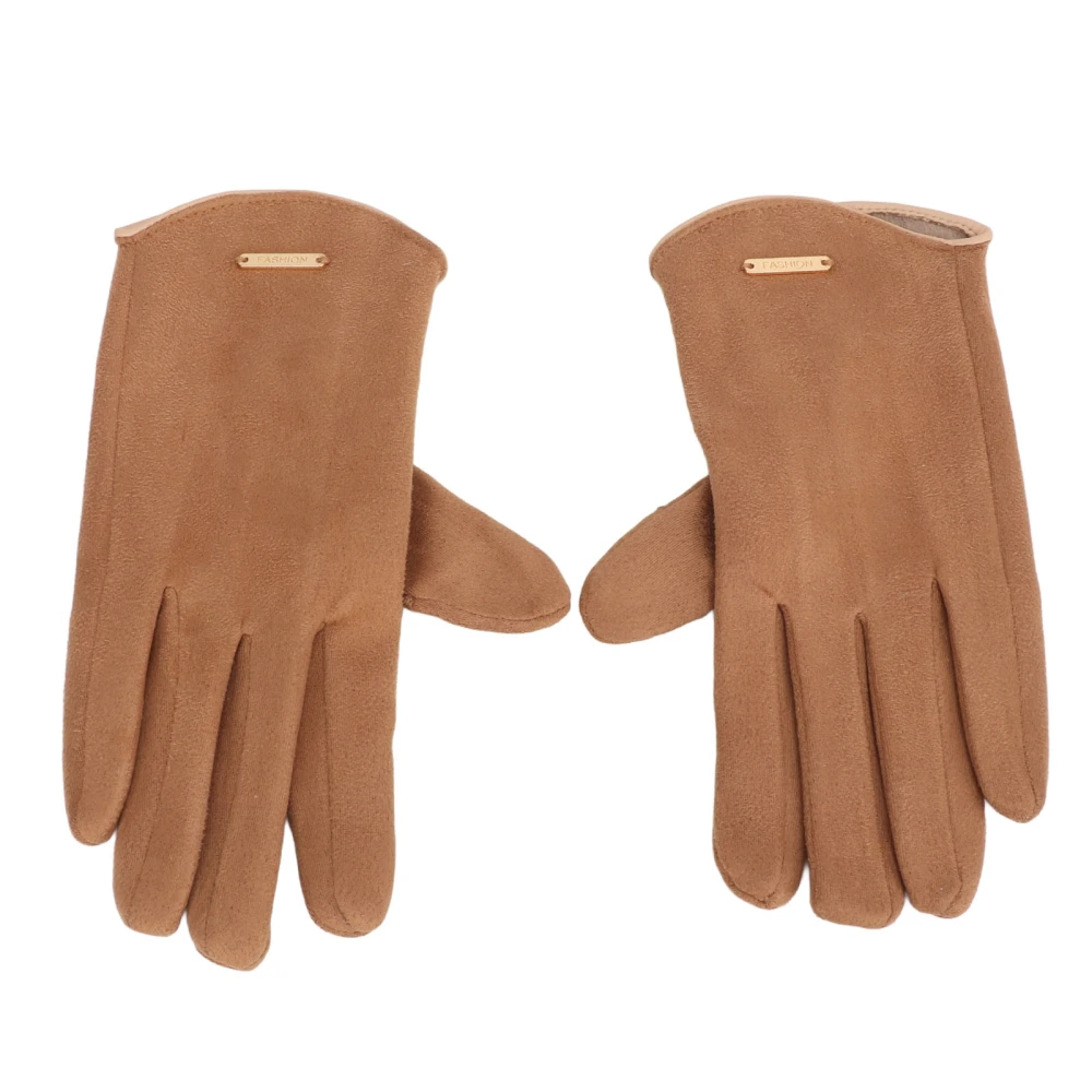 1 Pair Women Winter Gloves Suede Fabric Comfortable Finger Exposed Touch Screen Warm Gloves for Outdoor Khaki