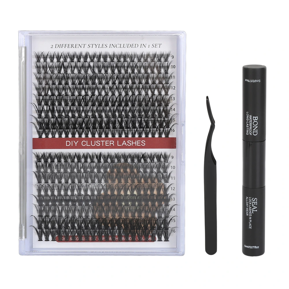 Eyelash Extension Kit Individual Curl False Lash DIY Extension Kit with 10ml Dual Use Glue Lash Tweezers for Home Travel 30D+40D Set (16 Row， 40D (12 Rows, 9/10/11/12/13/14/15/16mm, 320 Clusters)
