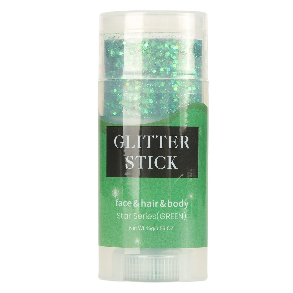 Body Glitter Stick Long Lasting Sparkling Makeup Cream Face Hair Glitter Gel for Festival Party Performance 16g Green