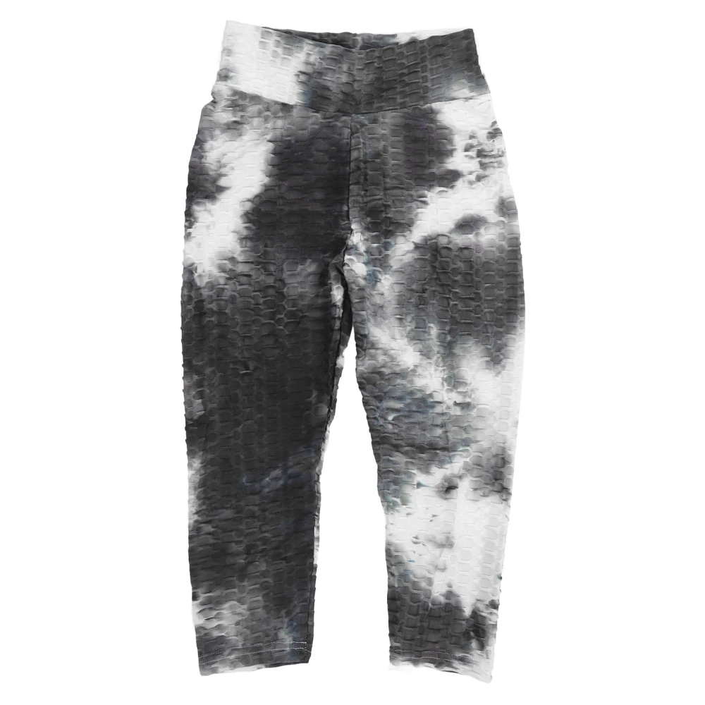 Black White Tie Dye Yoga Pants Quick Dry High Elasticity Quick Dry Cropped Seamless Leggings for Sports Running M