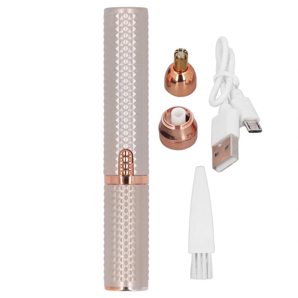 3 in 1 Women Electric Eyebrow Trimmer Incisive Cutter USB Rechargeable Facial Hair Remover with 2 Replace Heads Gold