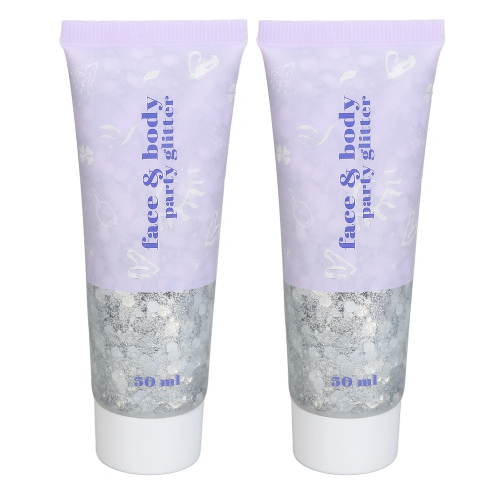 2Pcs Face and Body Glitter Gel Holographic Body Glitter Gel Sequin Glitter Gel for Body Face Hair and Lip 50ml Silver