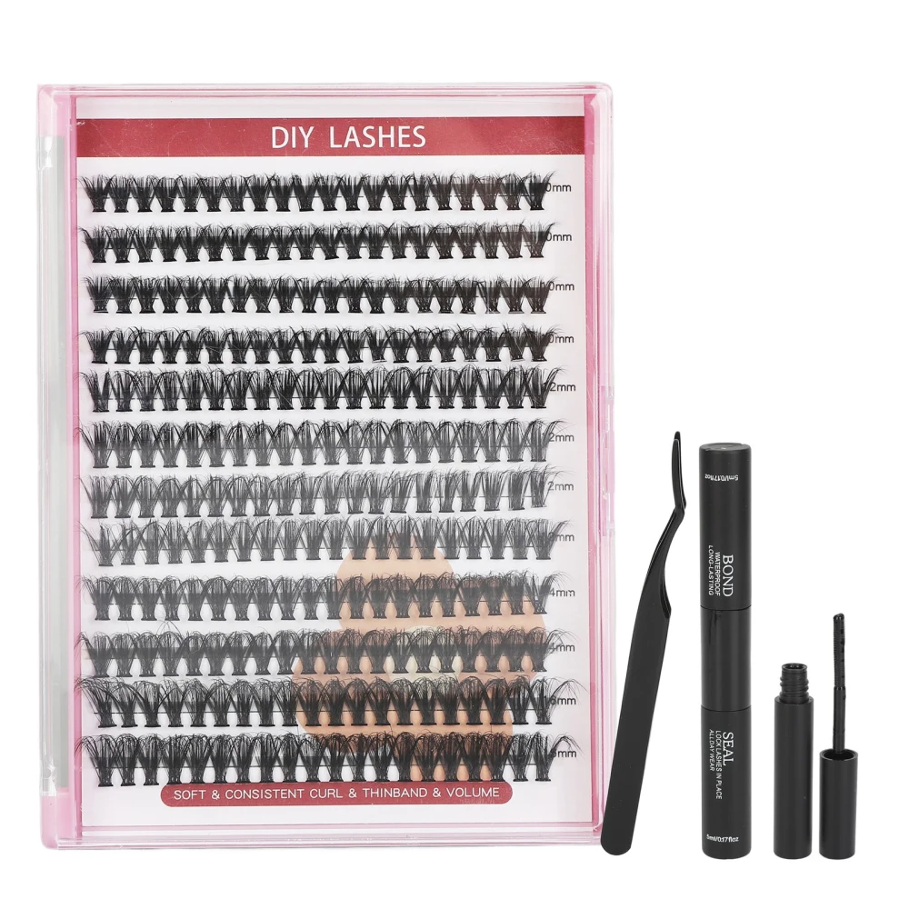 Lash Extension Kit with Bond Seal Tweezers Easy To Apply Long Lasting Individual Eyelash Kit for Home Travel 40D 12 Rows 240 Clusters