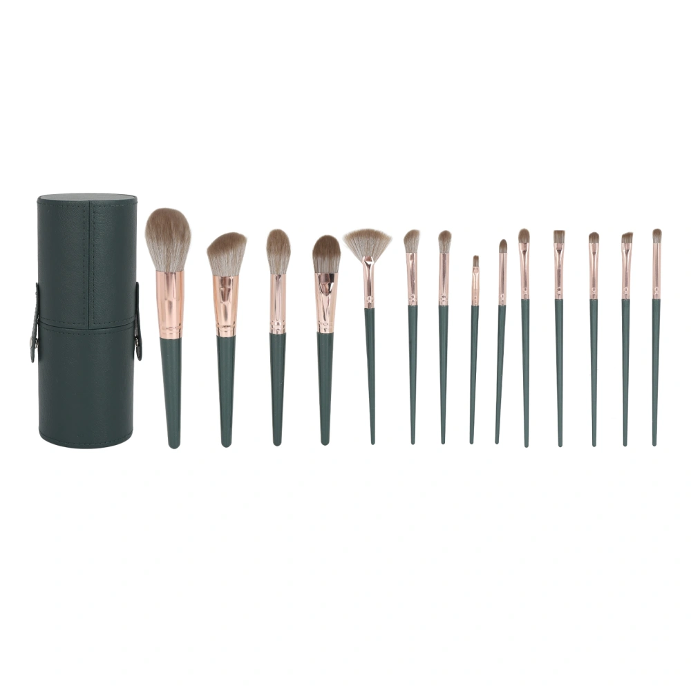 14pcs Green Makeup Blusher Brush Soft Ergonomic Handle Synthetic Fibre Eyeshadow Blusher Brush Kit