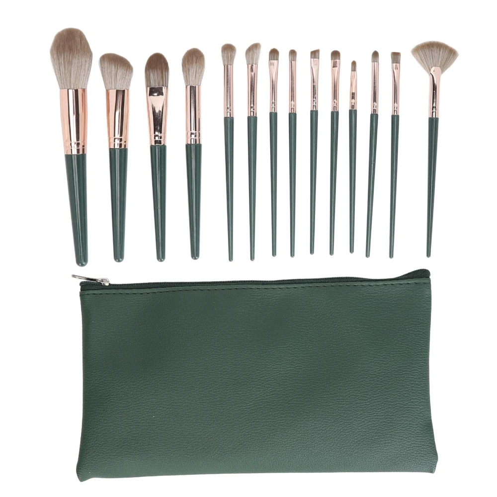 14pcs Makeup Brushes Set Foundation Powder Concealer Blush Brush Eye Shadows Blush Set with Green Storage Bag