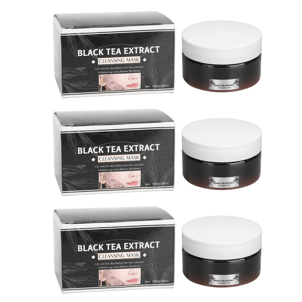 3pcs 100g Black Tea Clay Mask Deep Pores Cleansing Fade Spots Reduce Fine Lines Face Skin Mud Mask