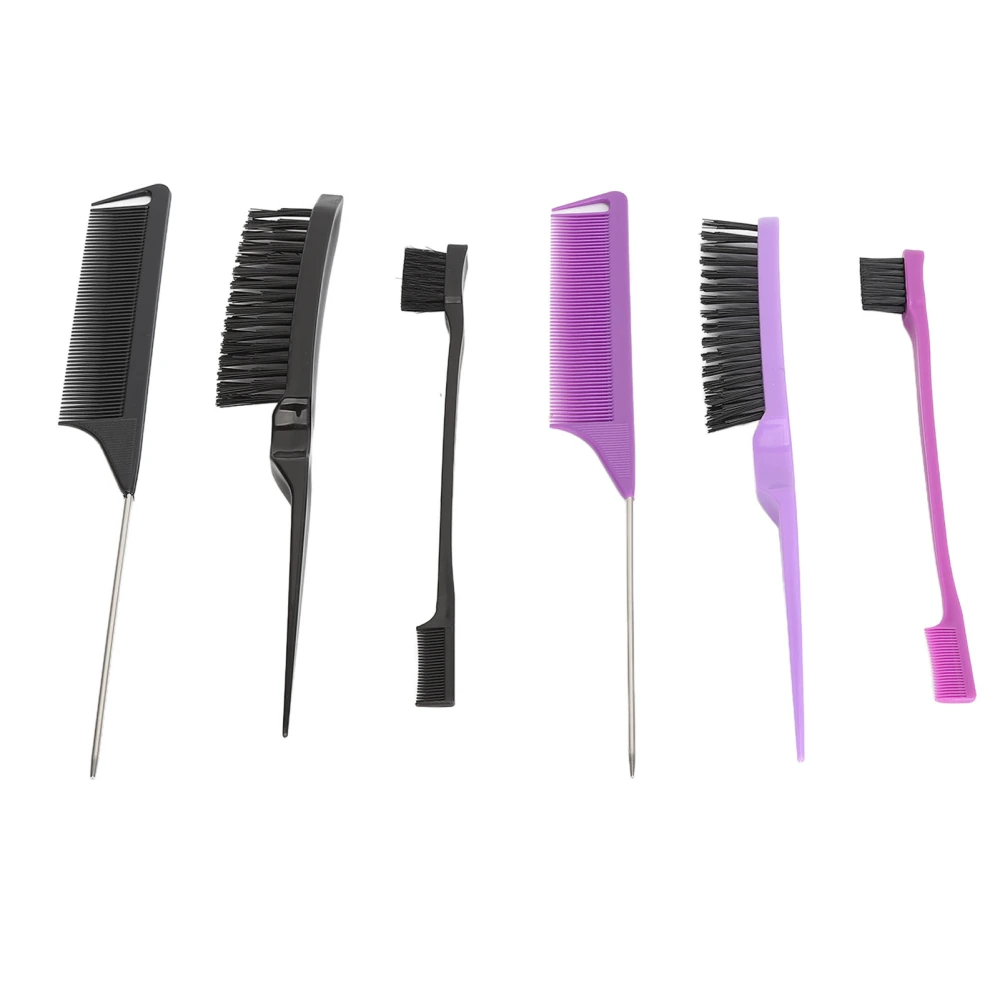 2 Set 3Pcs Hair Styling Comb Set Teasing Hair Brush Rat Tail Comb Edge Brush for Hair Grooming and Styling Purple and Black