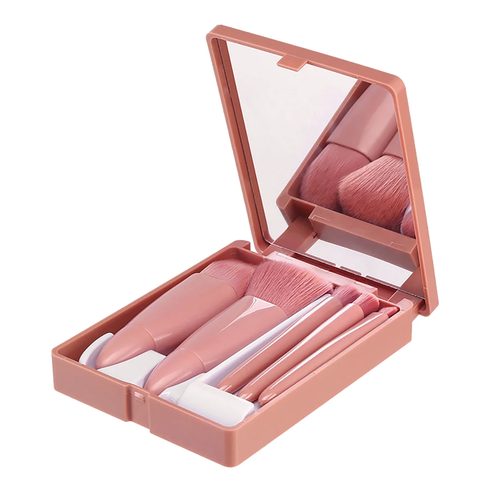 5pcs Travel Makeup Brush Set with Mirror Cosmetic Case Multifunction Soft Bristles Mini Brush Kit