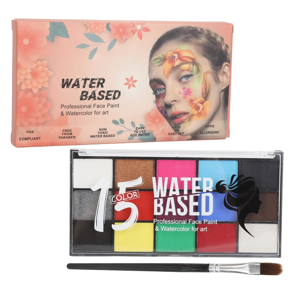 Face Paint Palette Kit for Kids Adults 15 Colors Washable Water Soluble Face Body Paint Oil with Brush