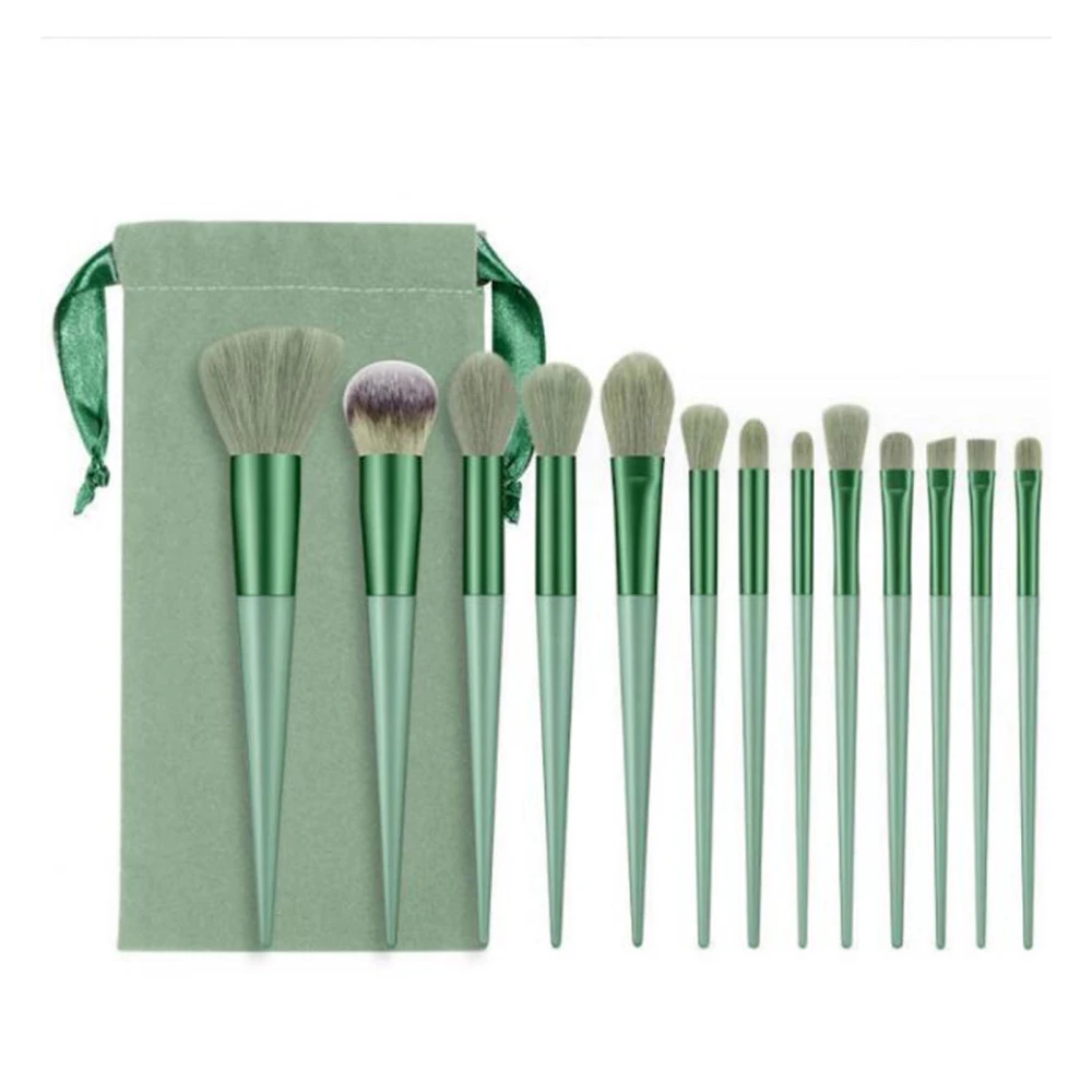 13pcs Makeup Brushes Set Synthetic Fiber Fluffy Strong Grasping Powder Eye Shadows Makeup Brushes Green