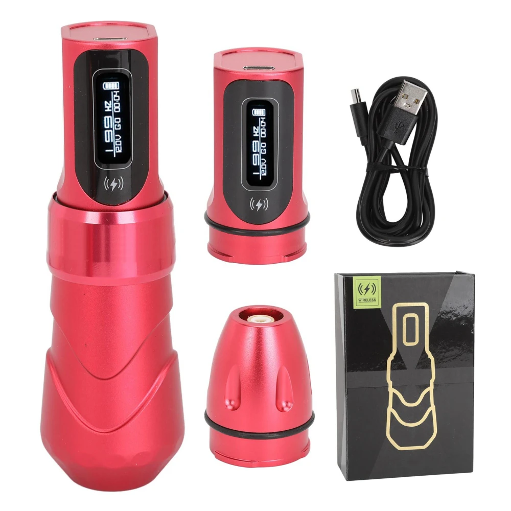 Wireless Tattoo Machine Pen Double Battery 2000mAh Liner Shader Rotary Tattoo Cartridges Pen with RCA Converter Rose Red