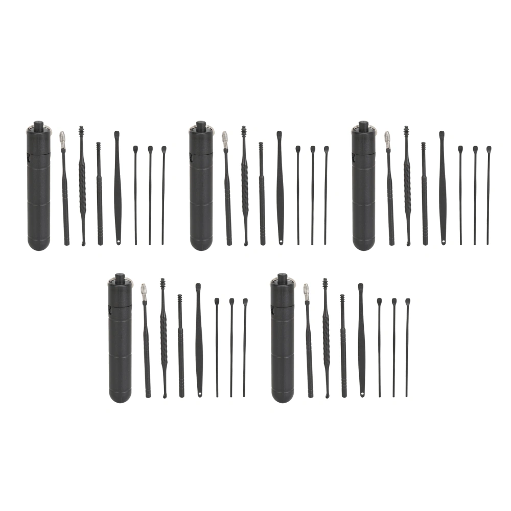 5 Set Ear Pick Earwax Removal Tool Kit 7pcs Ear Cleansing Tool Stainless Steel Portable Ear Wax Cleaning Kit Tool Set Black