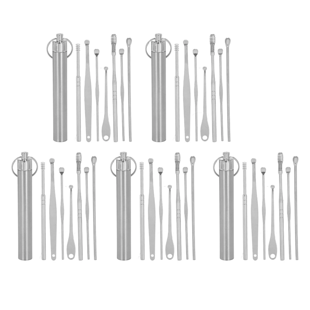 5 Sets Earwax Cleansing Kit Spiral Head Stainless Steel Rustproof Ear Pick Set for Home Use