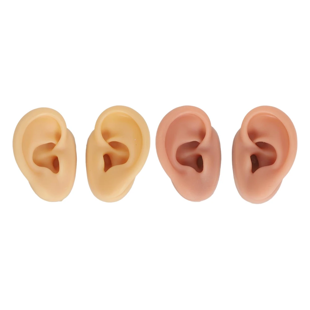 2 Pair 3D Silicone Ear Model Soft Flexible Left Right Ear Simulated Fake Model Practice Tool for Teaching Jewelry Display Dark Skin Color and Skin Color