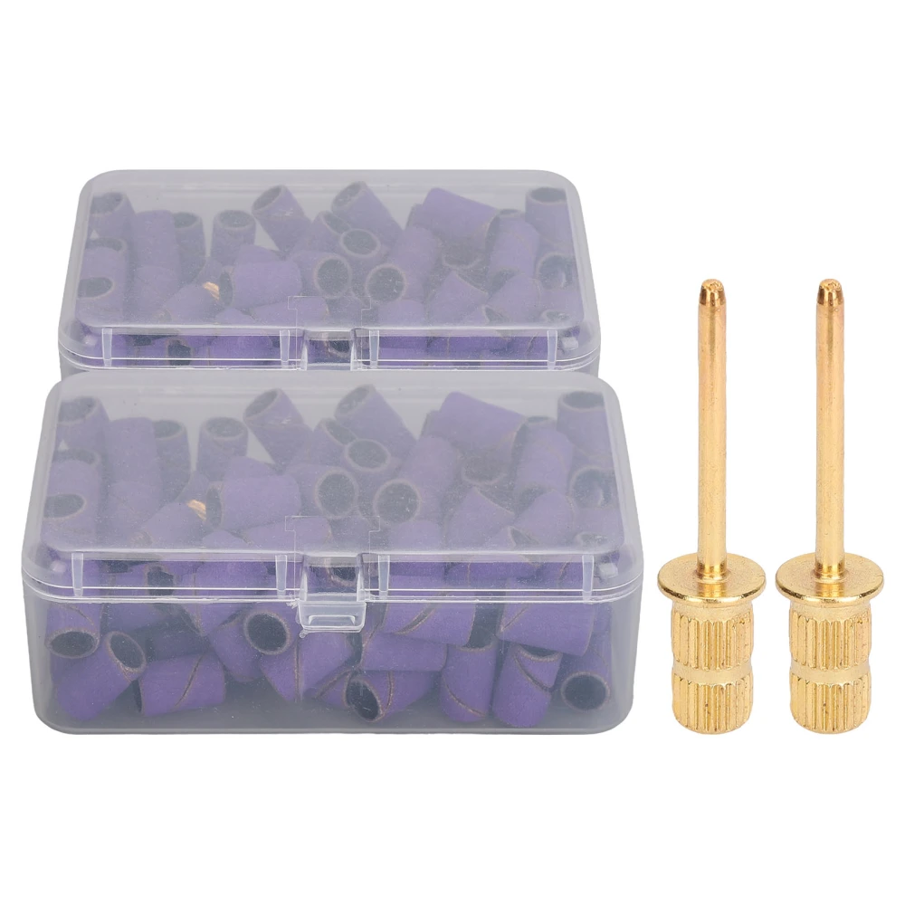 2 Packs Sanding Bands for Nail Drills 240 Fine Grit Nail File Multiple Size Sanding Bands with Mandrel Bits Storage Case Purple