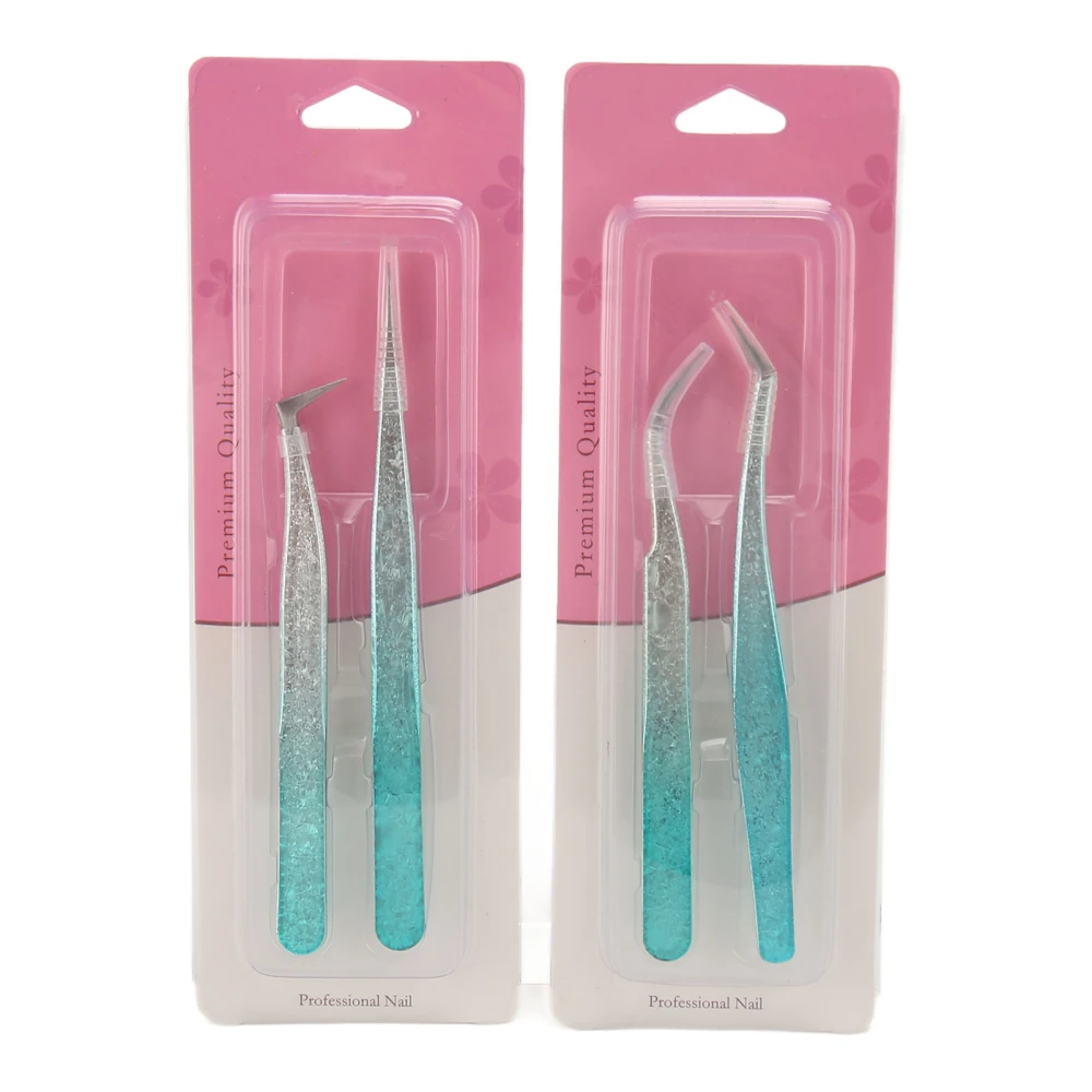 4PCS False Eyelash Extension Tweezer Straight And Curved Tip Lightweight Nail Art Tweezer for Professional Salon Home