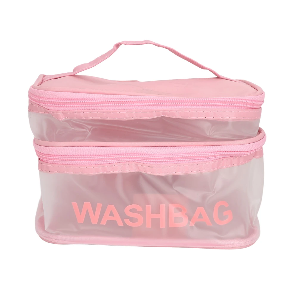 Clear Makeup Bag with Zipper Double Layer Travel Toiletry Bags Transparent Large Capacity Cosmetic Organizer Pink