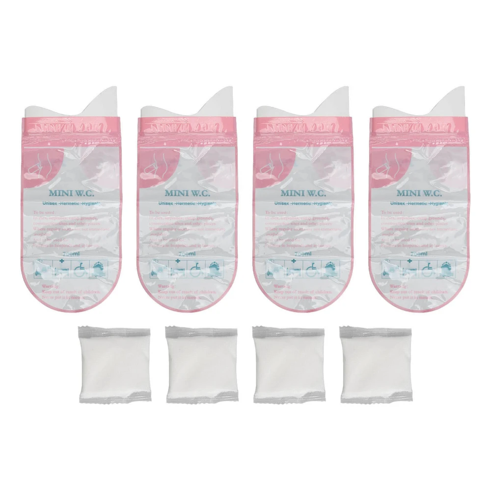 4pcs Disposable Urine Bag Self Sealing Portable Emergency Urine Bag with Water Soluble Film Pellet Packs for Men Women Pink