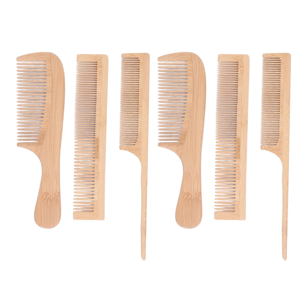 6pcs Bamboo Hair Comb Set for Barber Anti Static Heat Resistant Scalp Massage Combs with Tail Comb Handle Comb