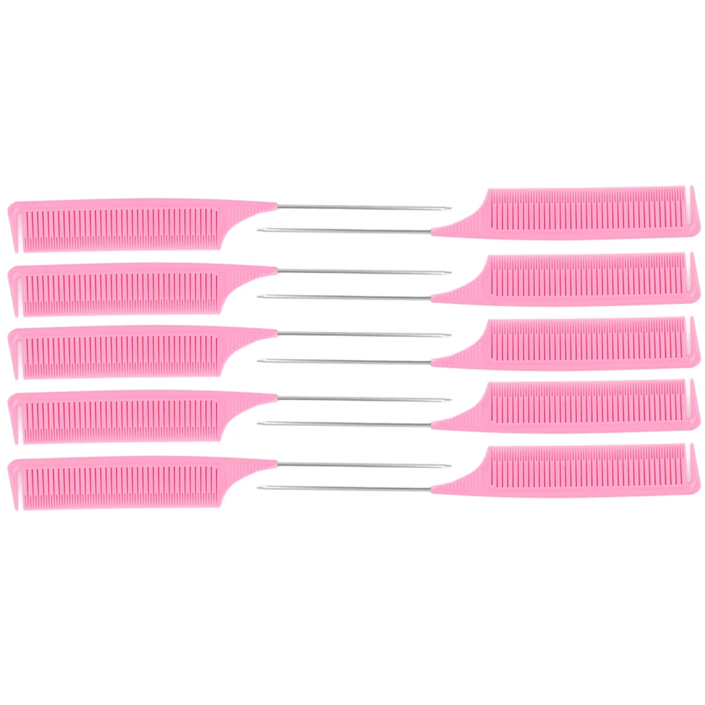 10Pcs Teasing Combs Ergonomic Handle Durable ABS Smoothing Alloy Pin Hair Parting Combs for Curling Styling