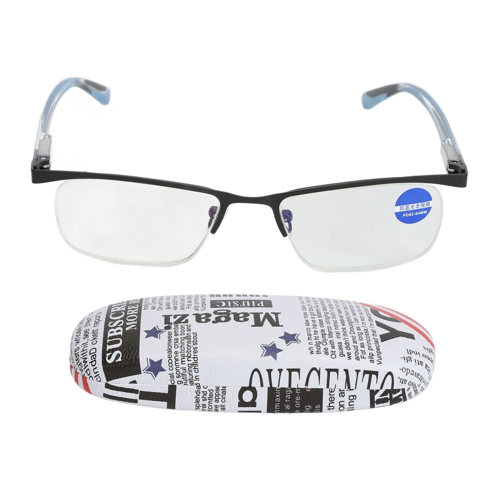 Elderly Glasses Blue Lighting Block Adjust Focusing Reading Glasses Half Black Frame for Daily Use Blue Legs +250