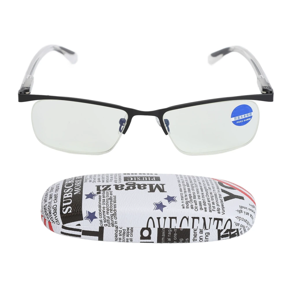 Elderly Glasses Blue Lighting Block Adjust Focusing Reading Glasses Half Black Frame for Daily Use White Legs +150