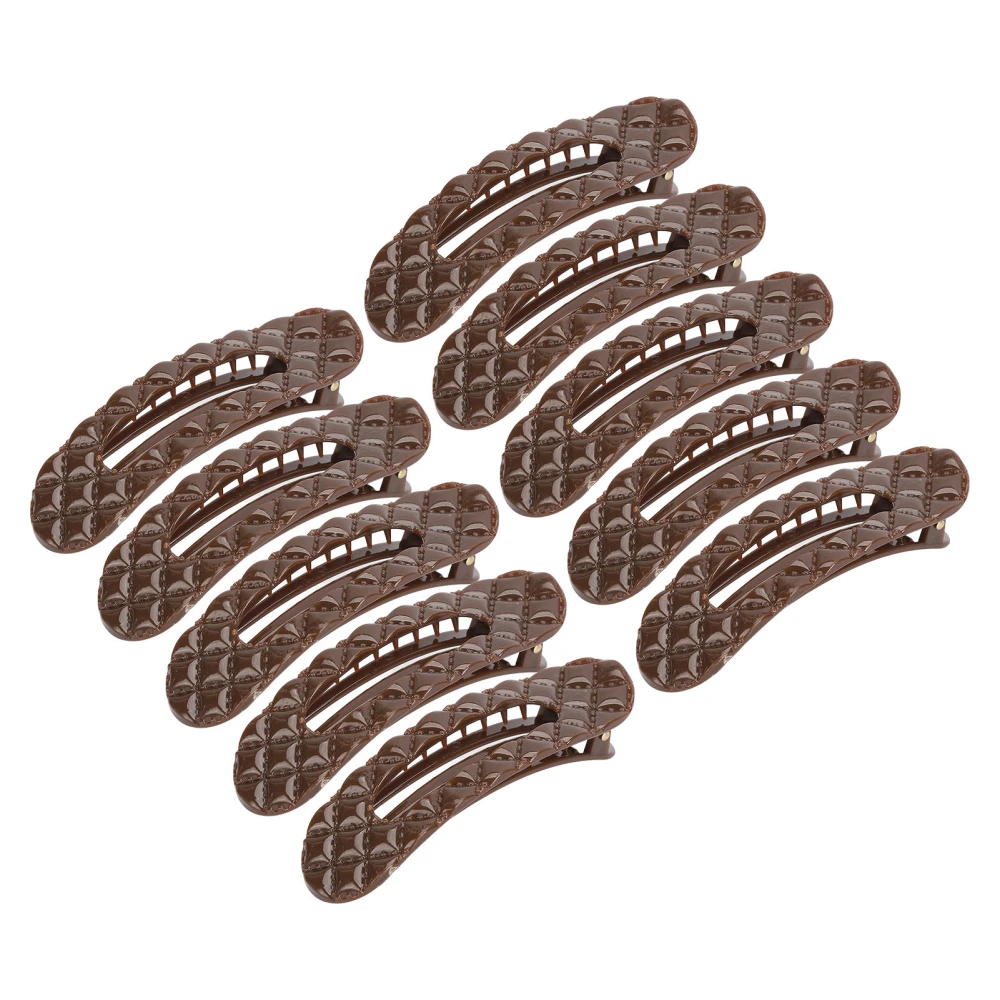 10pcs Metal Snap Hair Clip Plaid Vintage Wide Tooth Hair Clip Barrette for Makeup Brown