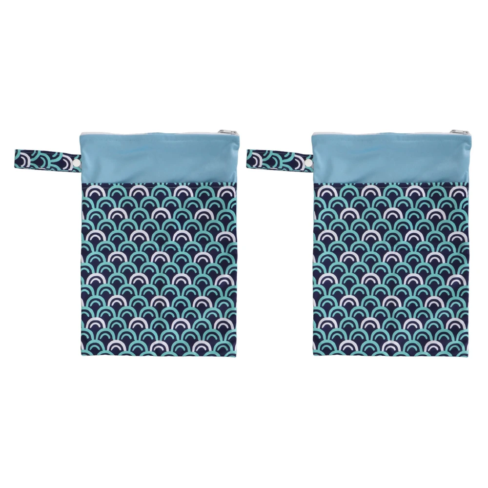 2pcs Two Zippered Wet Dry Bags Snap Buttton Handle Leak Prevention Baby Cloth Diapers Bags 25 X 35cm G27