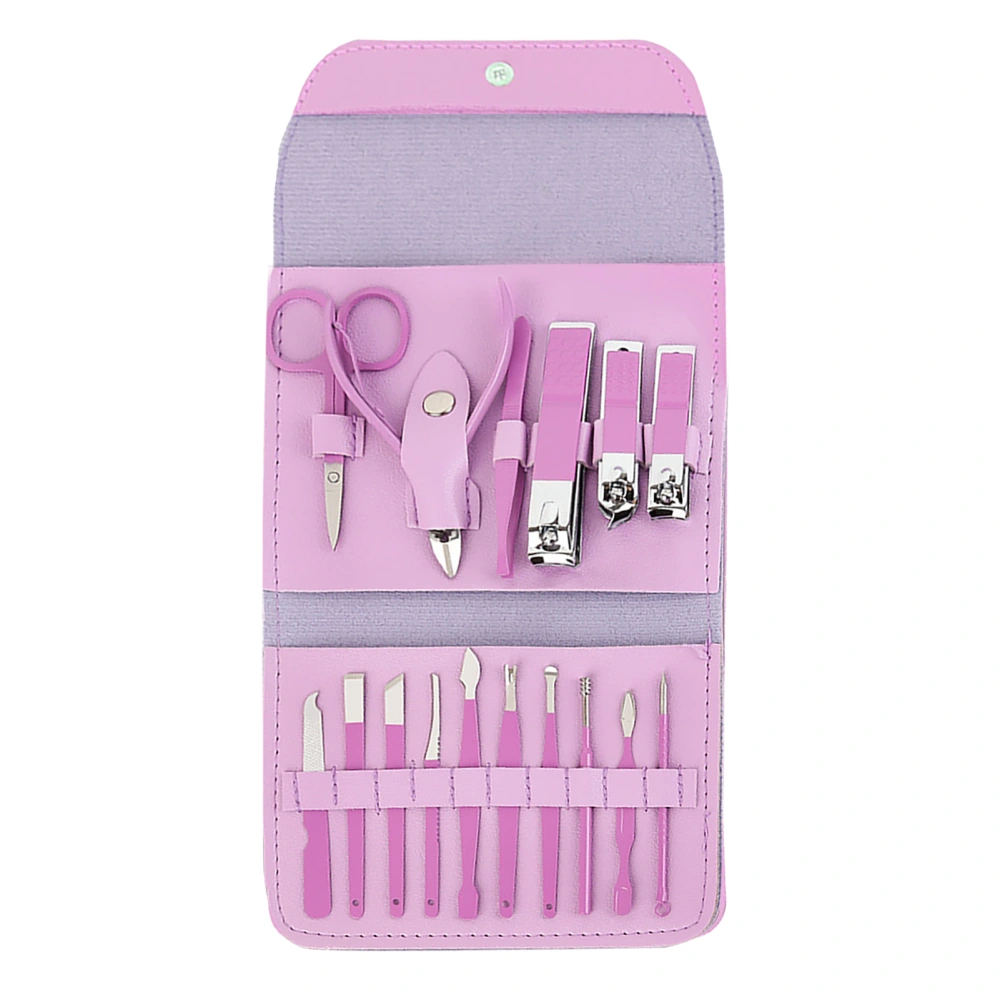 16pcs Carbon Steel Manicure Set Professional Nail Clippers Eyebrow Scissors Cuticle Nippers Pedicure Kit Purple