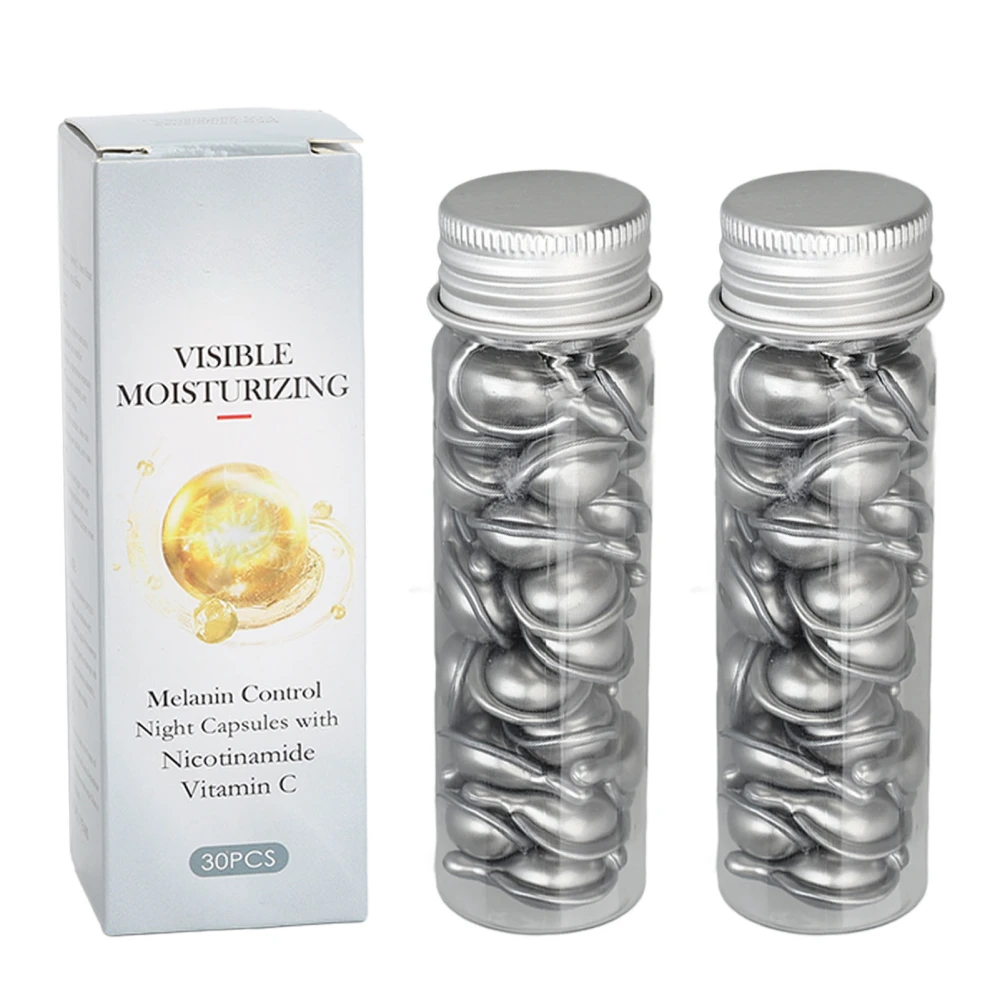 60pcs Nicotinamide Capsules Skin Brightening Fade Spot Skin Moisturizing Whitening Skincare Capsules with 2 Storage Bottle