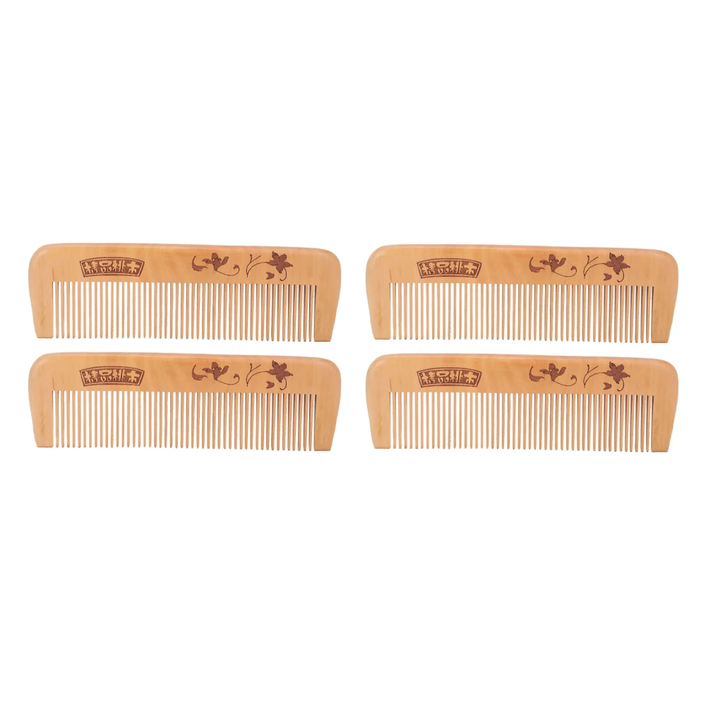 4pcs Wooden Hair Comb Fine Tooth Scalp Massage Reduce Split Ends Straight Peach Wood Comb 17cm