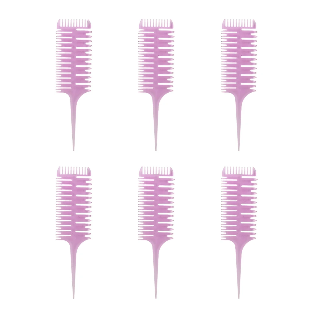 6PCS Hair Dyeing Comb Professional Pointed Tail Rounded Comb Teeth Heat Resistant Highlight Sectioning Comb Purple