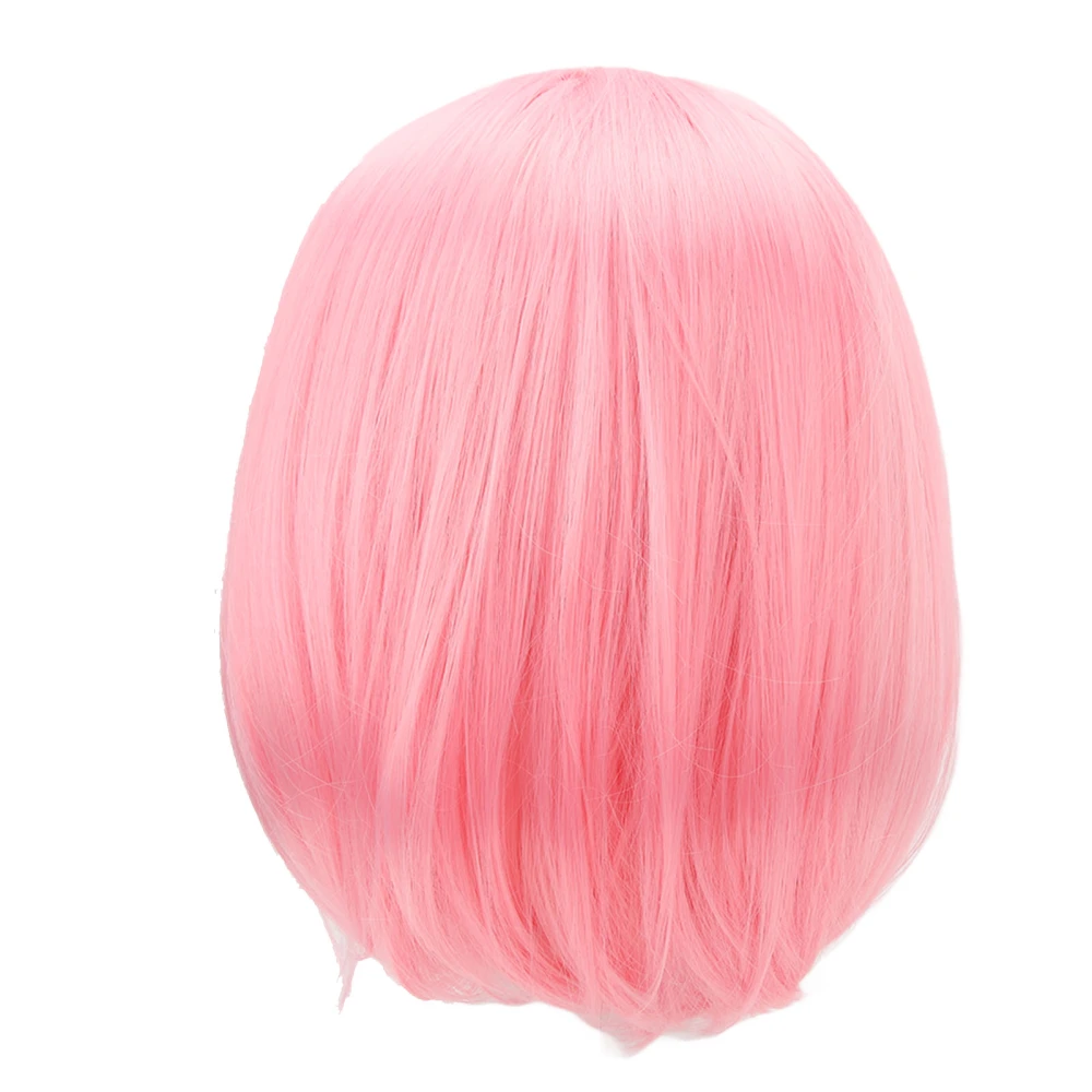 Short Pink Bob Wig Headgear Fluffy Short Straight Bob Wig with Bangs for Students