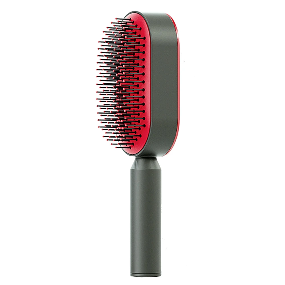 Cushion Hair Brush Self Cleaning Scalp Massage Rounded Comb Teeth Hair Comb for Women Long Hair Red