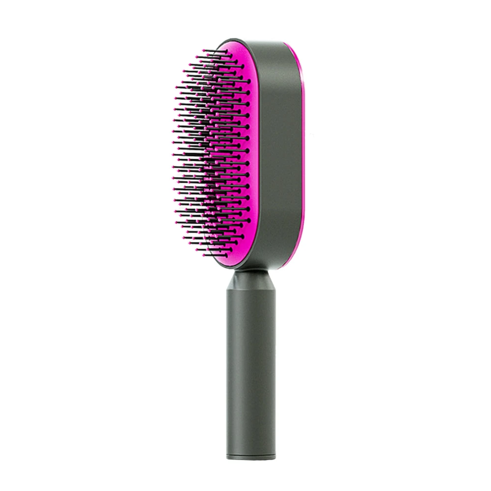 Cushion Hair Brush Self Cleaning Scalp Massage Rounded Comb Teeth Hair Comb for Women Long Hair Rose Red