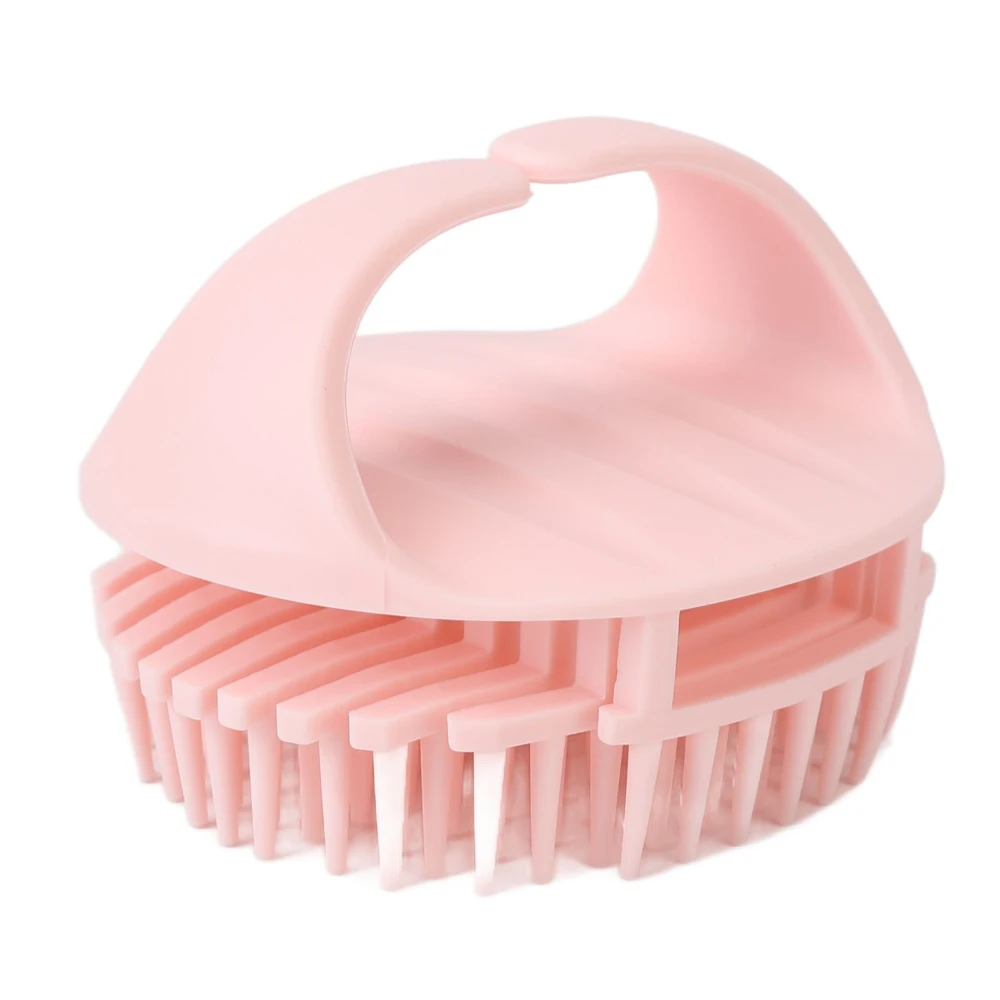 Scalp Scrubber Soft Silicone Bristles Hair Shampoo Brush Scalp Cleaning Massage Comb Light Pink