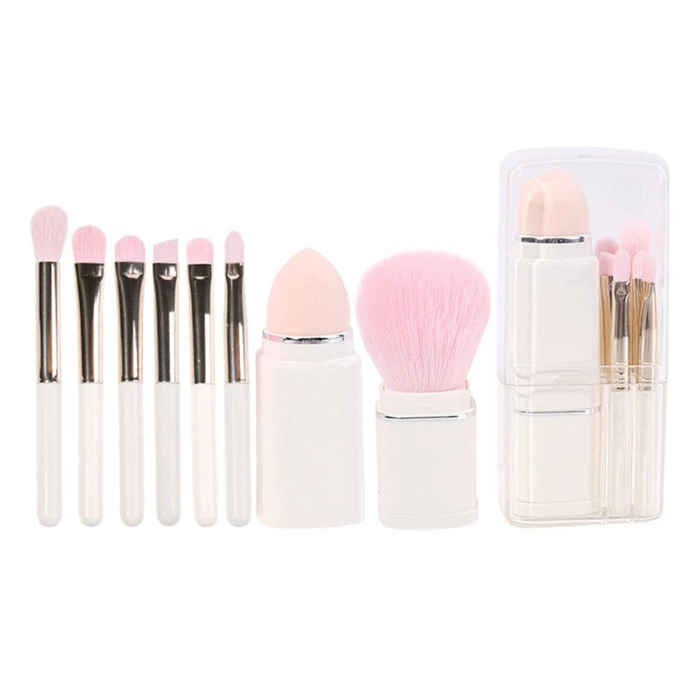 8 Pcs Makeup Brush Set Soft Bristles Retractable Powder Brush Mini Portable Makeup Brushes for Travel Coconut Milk White