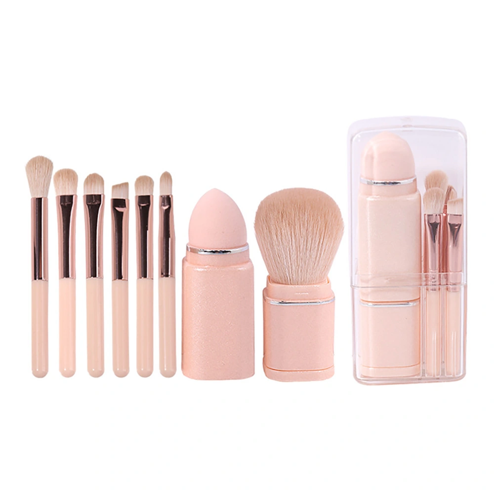 8 Pcs Makeup Brush Set Soft Bristles Retractable Powder Brush Mini Portable Makeup Brushes for Travel Light Skin Color