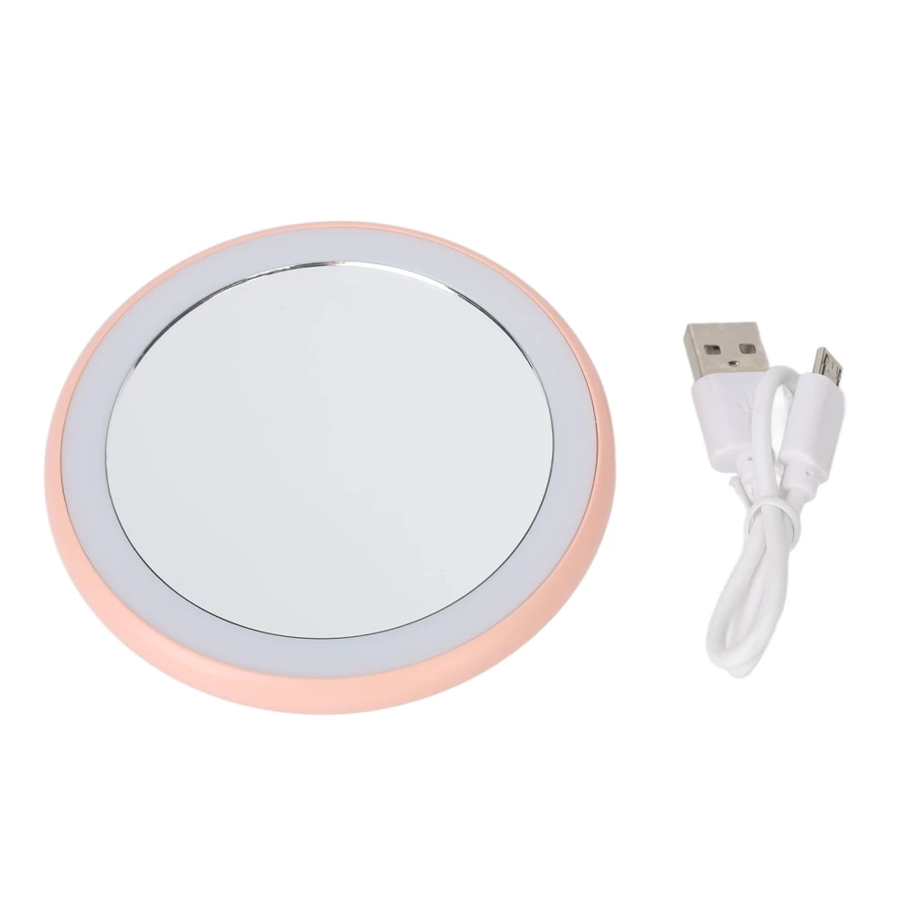 Compact Makeup Mirror with Light USB Rechargeable LED Round Portable Small Mirror Pink