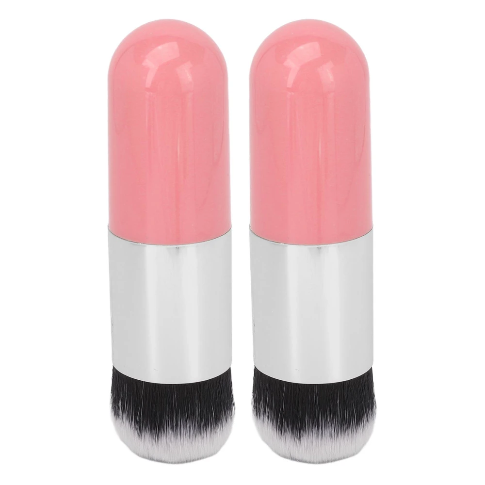 2PCS Foundation Brush Adorable Chubby Portable Makeup Brush Soft Comestic Tool Pink Silver