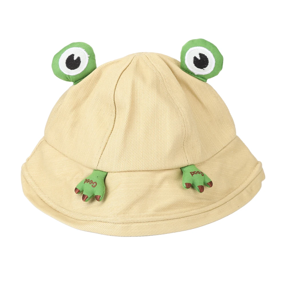 Cotton Bucket Hat Unisex Trendy UV Protection Wide Brim Animal Shape Adjustable Summer Beach Hat Khaki