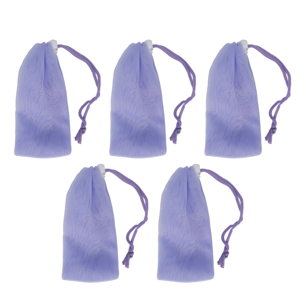 5pcs Mesh Soap Pouch Saver Bag Purple Bubble Foam Net with Drawstring Body Facial Cleansing Tool