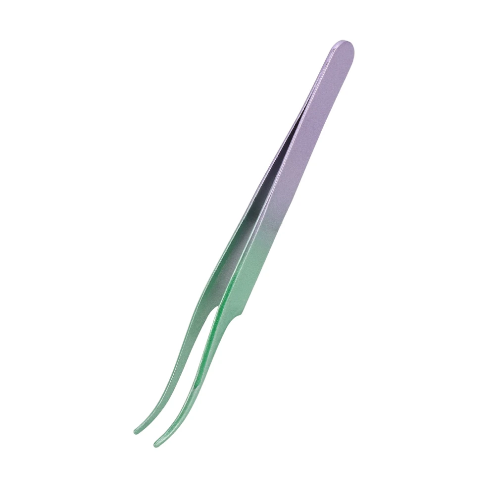 Lash Tweezers Stainless Steel Tight Bite Curved Lash Extensions Tweezers Green Purple Gradient